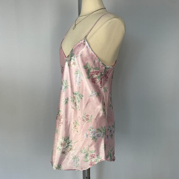 Mini Slip Dress Size Medium Pink Pastel Floral Silky Lingerie Coquette Feminine - Picture 6 of 15